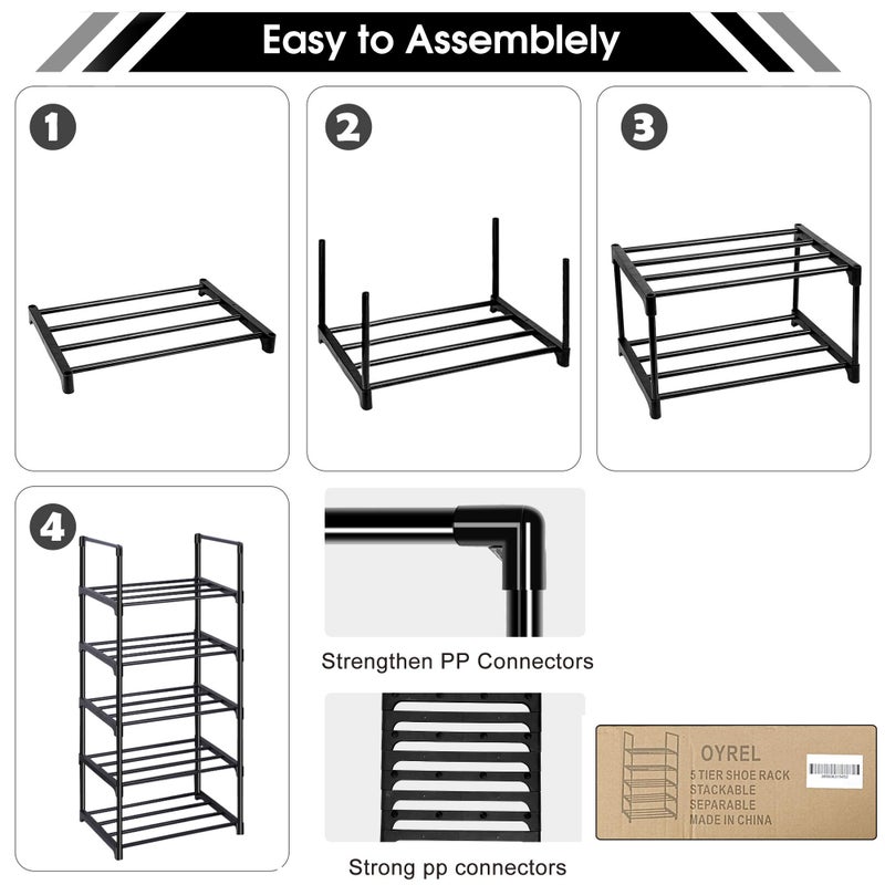 OYREL Shoe Rack, Sturdy Metal Shoes Rack Organizer,Narrow Shoes Stand Shelf 5 Tier Shoe Racks for Closets Small Space - Image 5